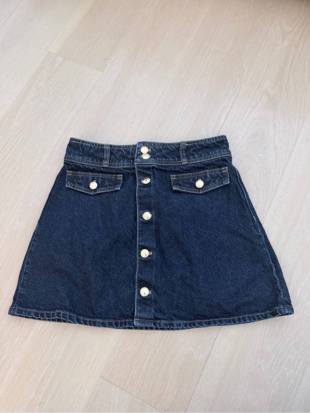 H&M a-line Dark Blue Denim Button-Front Skirt